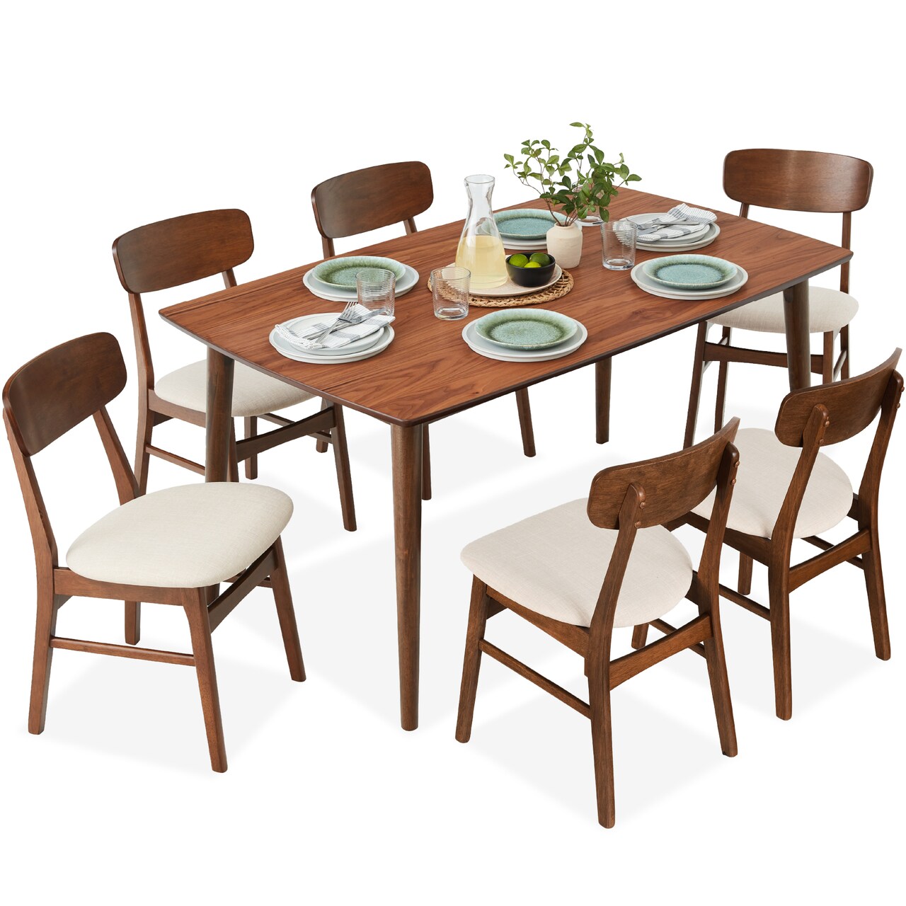Best Choice Products 7-Piece Mid-Century Modern Upholstered Dining Set, Wooden Table w/ 6 Chairs